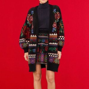 Farm Rio black flower tapestry cardigan